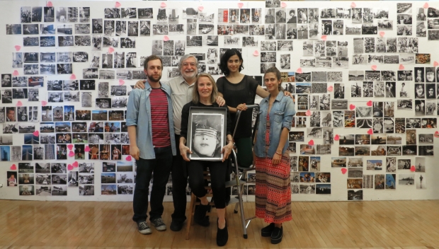 June 22, 2013. New York City, NY. Jean-Pierre Laffont studio, from left to right: Alessandro Ghirelli, JP and Eliane Laffont, Asmita Parelkar and Carolina Patlis. Eliane is holding a potential cover for the coming book 'Photographer's Paradise', and at this date, the cover was not chosen yet. On the wall behind them are all the selected images for the book.