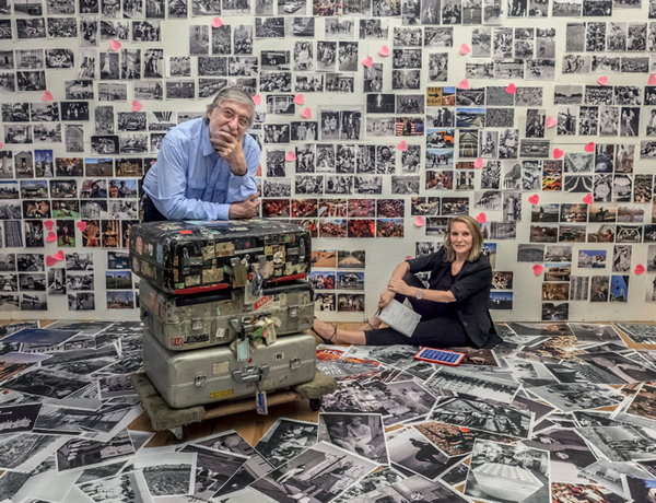Manhattan, New York, June 2013. Jean-Pierre and Eliane Laffont in their studio editing the photographs for the book 'Photographer's Paradise'. The suitcase travelled around the world with Jean-Pierre Laffont. Photo by Sam Matamoros.